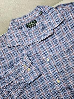 Lauren Ralph Lauren Regular Fit Stretch Button Down Shirt Blue Plaid XL 17